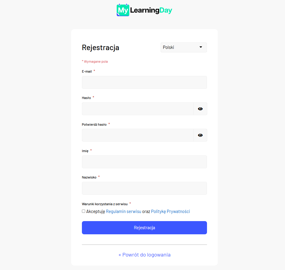 lms mylearningday rejestracja za pomocą adresu email